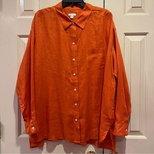 J. Jill Love Linen Tunic Top Women’s Long Sleeve Button Up Shirt Size 2X Orange